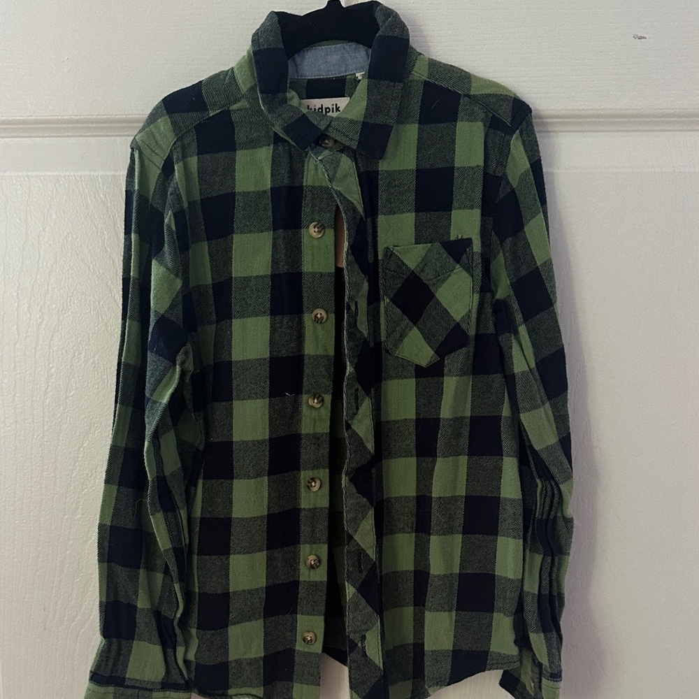 Kidpik Green and Black Plaid Button Down Shirt